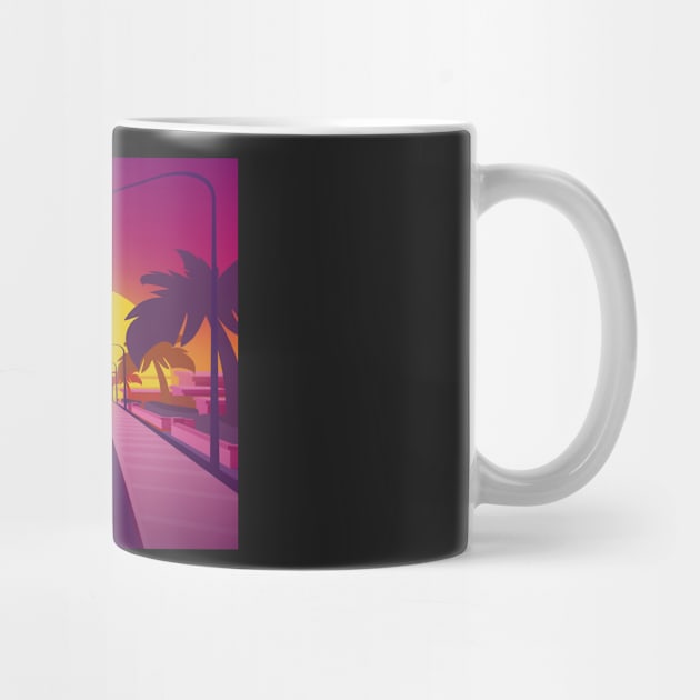 Retrowave Sunset Beach Street by MOULE